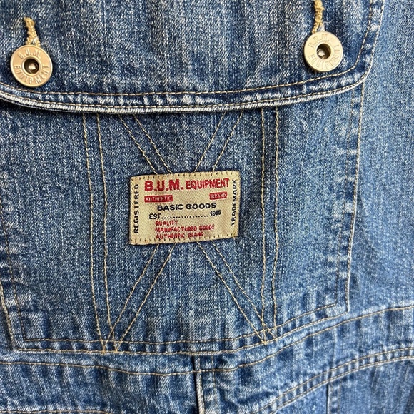 Vintage 90's B.U.M. Equipment Denim Overall Shorts - Picture 2 of 13